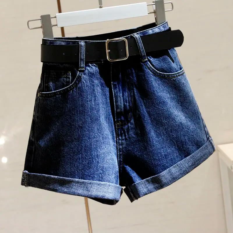 Pantalones cortos de mezclilla casuales de cintura alta para mujer, estilo coreano, gris oscuro, L