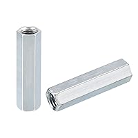 Vista 1 de uxcell Tuercas de acoplamiento M12x19x60mm - Acoplador de varilla roscada hexagonal de acero al carbono galvanizado para muebles, electrónico