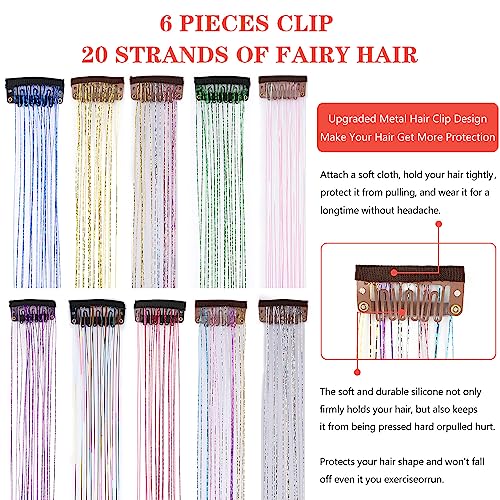 Ebenk Hair Tinsel Heat Resistant Extensions 6Pcs Each Pack - Color Synthetic Tinsel Hair Extensions For Fairy Hair, Parties, Christmas, New Year, Halloween, Cosplay - Easy To Clip-In With Fairy Hair Tinl-Phantom Powder #TOP3
