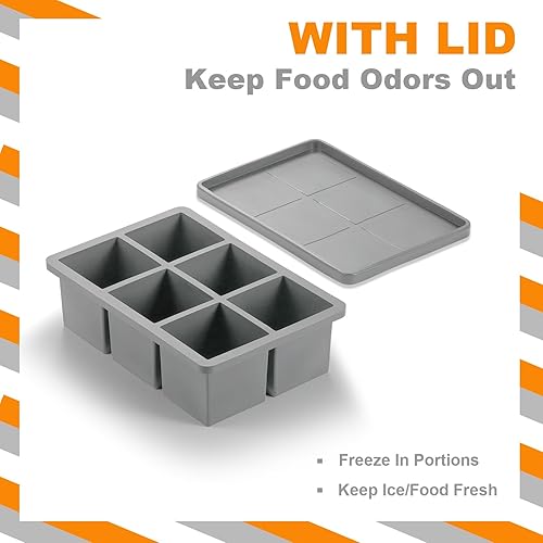 Miniatura 3 de Bandejas grandes de silicona para cubitos de hielo con tapa, paquete de 4, moldes apilables grandes cuadrados para congelar cubitos de hielo para