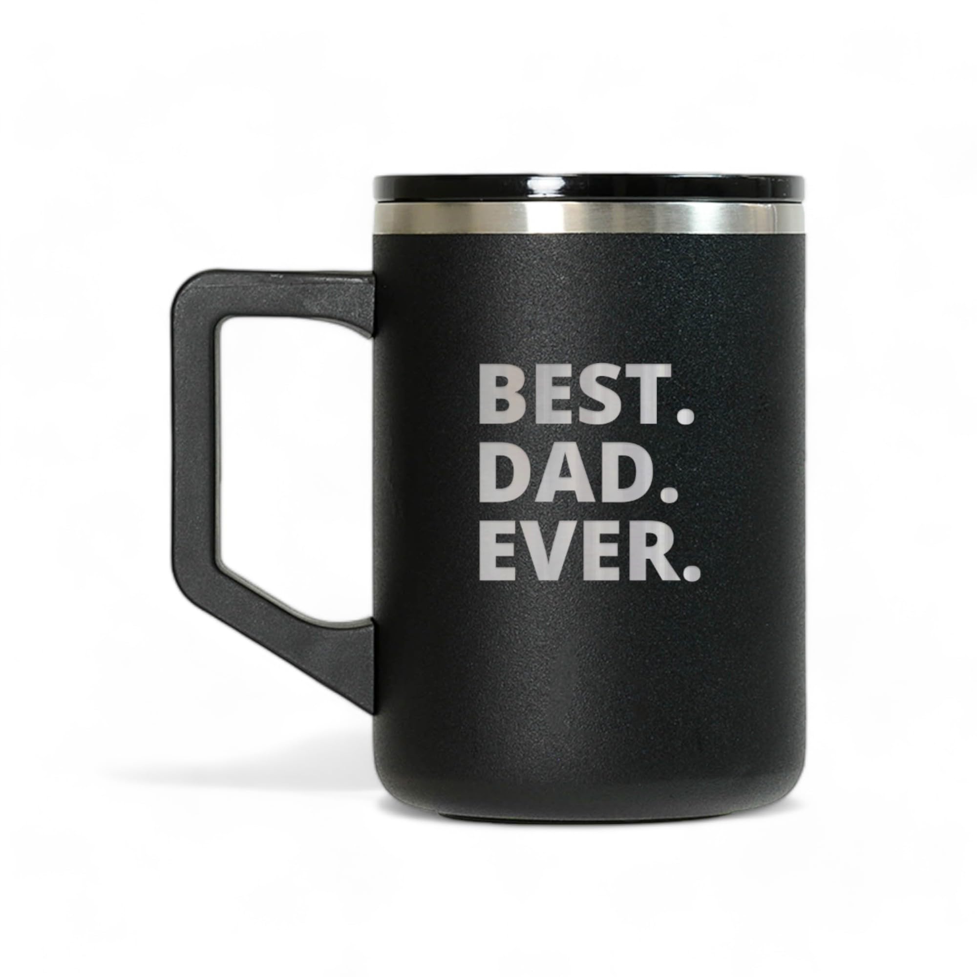 Coffee Mug for Best Dad Ever - Stainless Steel, Non Slip Vacuum Insulated Dad Mug with Comfortable Handle - Mugs for Dad Birthday and Father Day Gift - 16oz Black