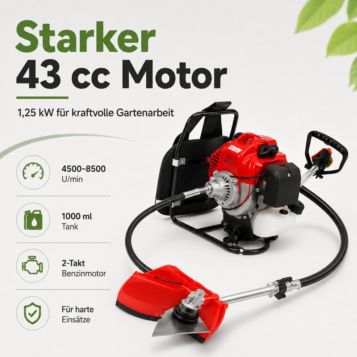 Motohacke 43cc 1.25kW Benzingerät Komplettset für Garten & Feld