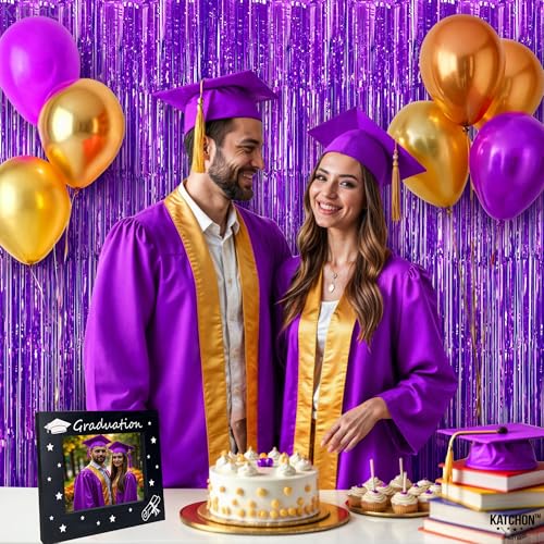 Image of KatchOn, Metallic Purple Foil Fringe Curtain 3.2x8 Ft, Pack of 2 | Streamer Backdrops for Purple Birthday Decorations, Mermaid Birthday Decor for Home | Backdrops for Graduation Decorations 2026