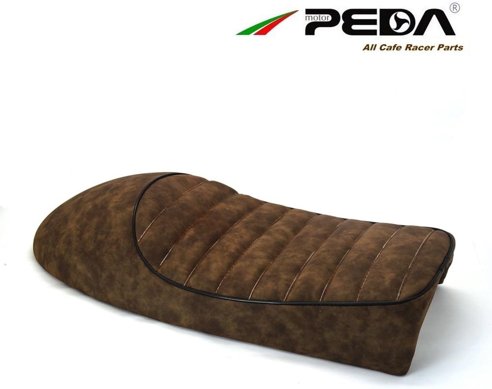 PEDA Cafe Racer Seat Hump Stitching Line Motorcycle Vintage Seats For HONDA YAMAHA Universal Retro Leather Army Brown Saddle