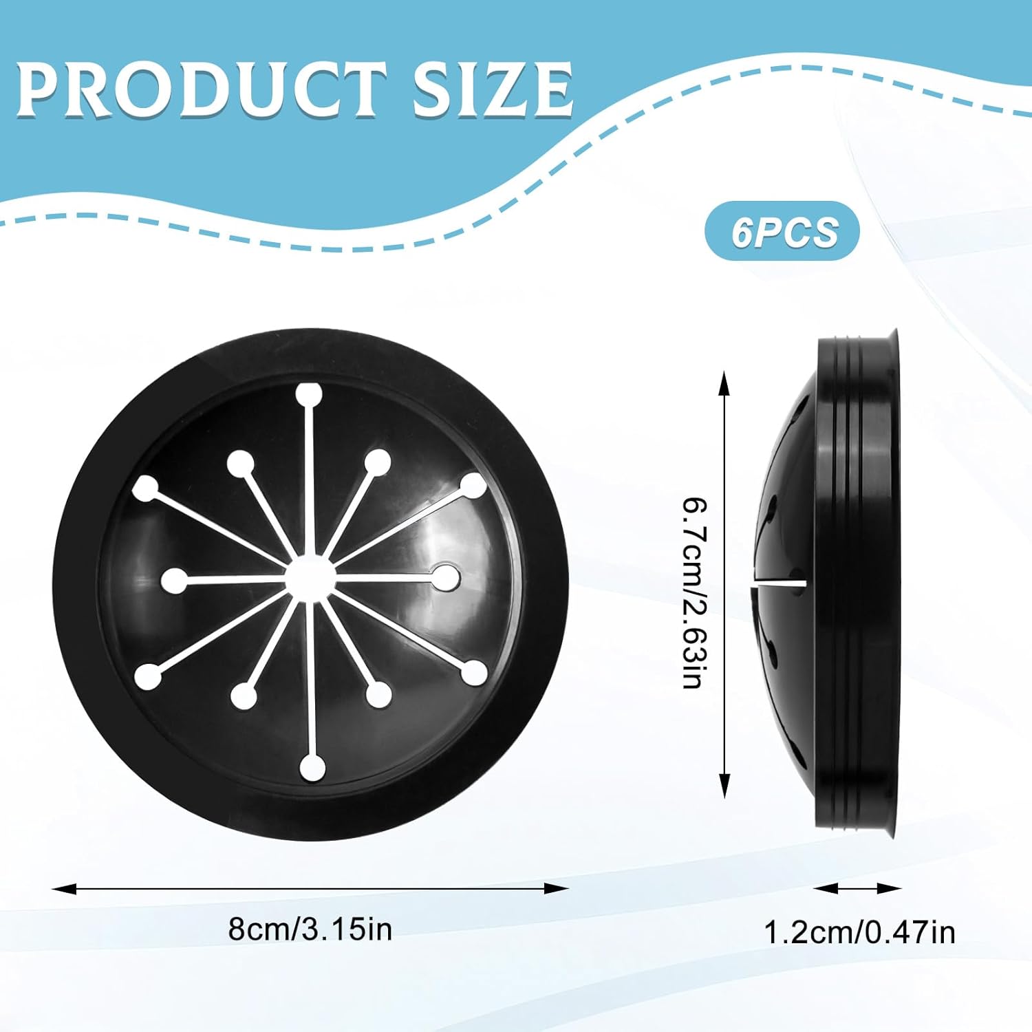 6 PCS Garbage Disposal Splash Guard, Garbage Disposal Cover, 3 Inch Kitchen Sink Drain Splash Guard Multi-Function Kitchen Waste Disposal Accessories (Black)