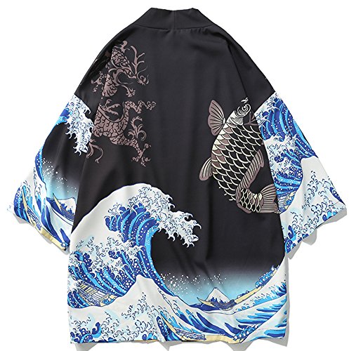 LifeHe Men's Japan Kimono Cardigan Casual Open Front Coat2