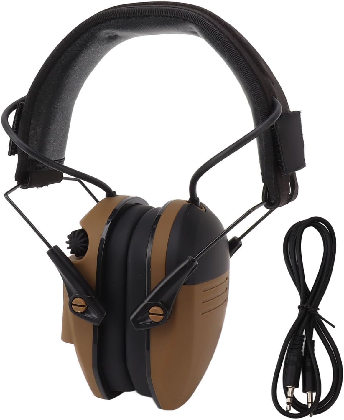 Noise Reduction Electronic Earphones, Foldable ABS Safety Ear Muffs with Adjustable Headband, Compact Design - Directional Microphone Amplification, Hearing Protection for Mowing (Khaki)