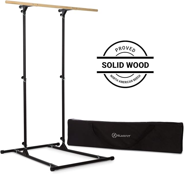 Klarfit T-Trix Pull Up Station - MultiGym Concept, Multifunctional Chin Up Bar, Height-Adjustable, Up to 100 kg, Solid Beech, Steel, Incl. Carrying Bag, 148.5 x 204 x 126 cm (WxHxD), Black