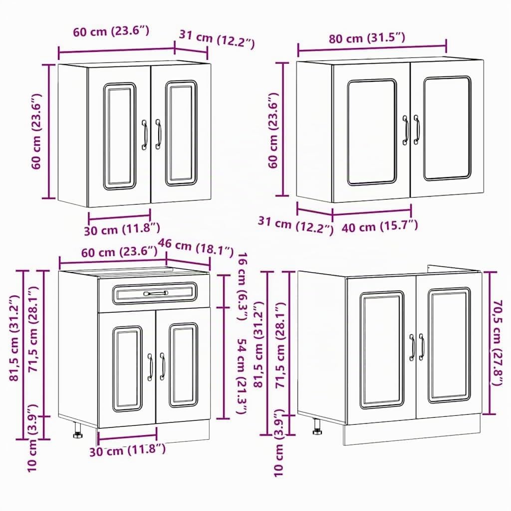 Gecheer Set Mobili da 4 pz Kalmar Neri Legno Multistrato