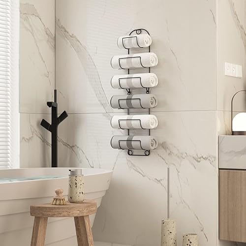 Miniatura 9 de Toallero de pared para baño, anaquel para toallas de baño, rejilla de metal para vinos