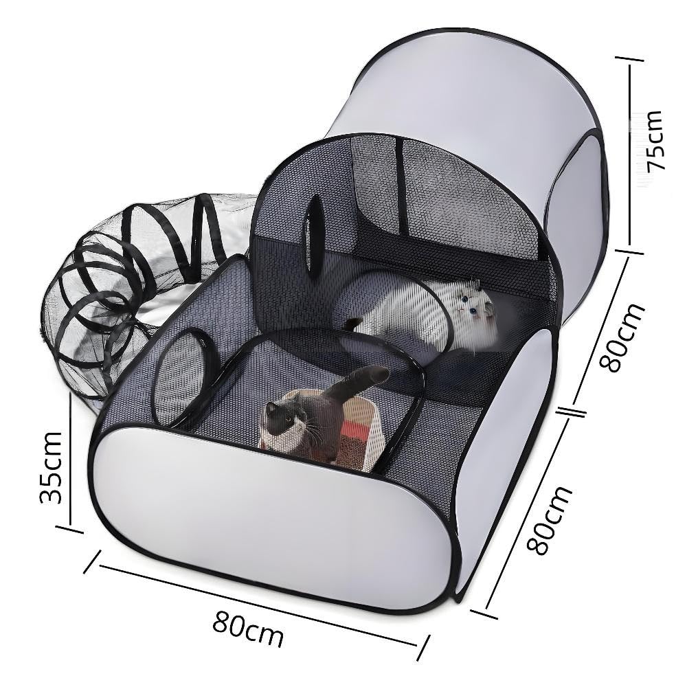 Parc d'extérieur pour Chat - Enclos Portable avec Tunnel - Maison de Jeu Interactive pour Chiots et Petits Animaux