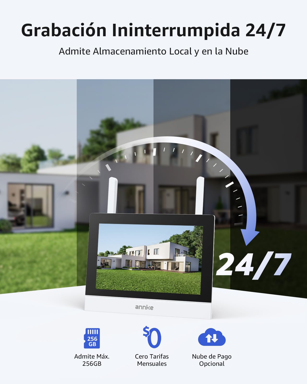 ANNKE Kit Cámaras de Vigilancia WiFi con 7" Monitor, 4CH NVR, 2X 2K Cámaras IP de Seguridad Exterior, Visión Nocturna en Color, Audio Bidireccional, Detección de Persona, Grabación 24/7, 64 GB