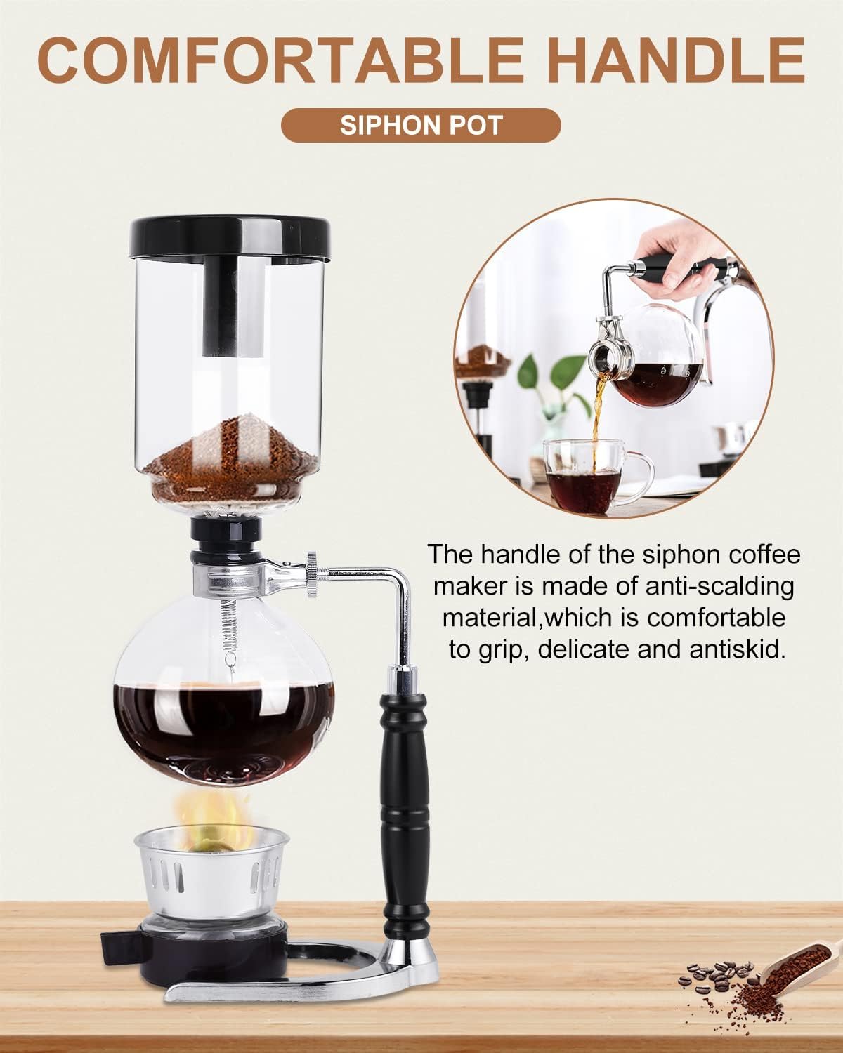 Siphon à Café, Coffee Maker En Verre, Cafetière à Siphons à Cafés, Cafetière Infusée à la Main, Machine à Café à Siphon Portable Kit, Pour la Maison Et le Bureau