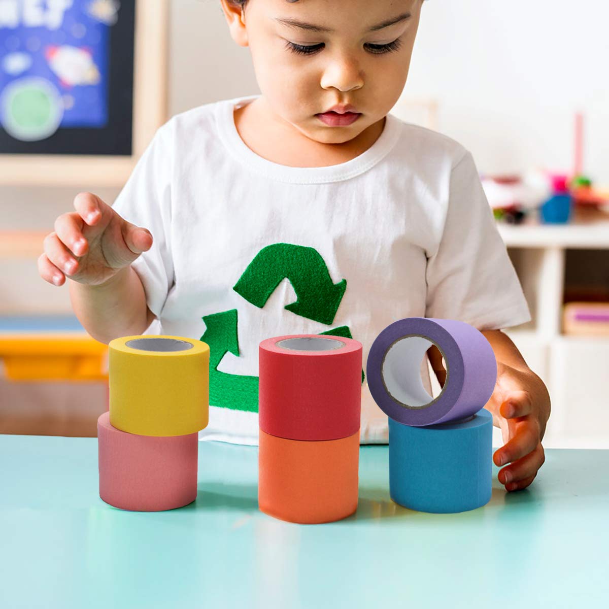 Painters Tape 2 Inch - Rainbow Colored Wide 7 Pack X 16 Yards - Colorful Masking Tape for Kid Craft Tape, Multi Color Labeling & Classroom Floor Decorative