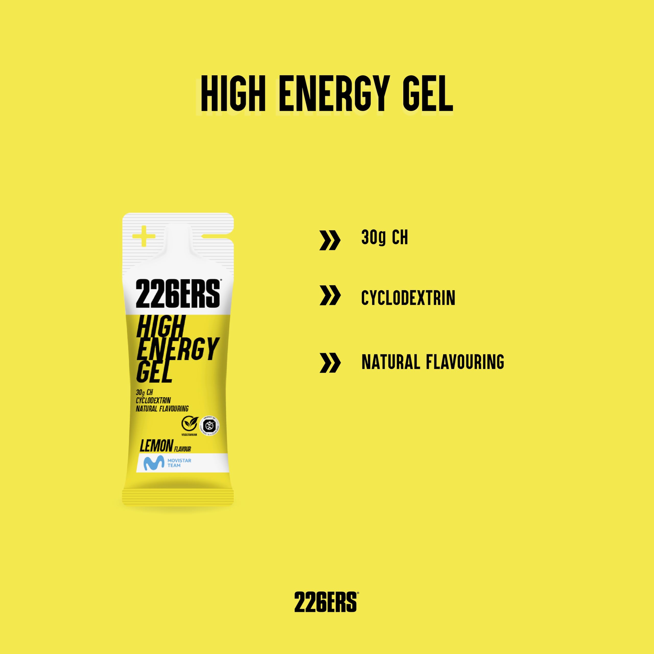 226ERS - High Energy XS, Gel Energético para Deportistas, Ciclodextrina, Hidratos de Carbono y Aromas Naturales, Vegano, Sabor Limón, 8 Geles x 45 g