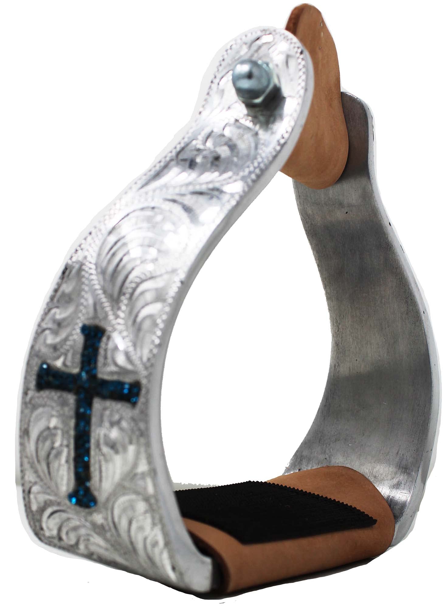 CHALLENGER Horse Horse Saddle Stirrups Western Aluminium Twisted Engraved Rhinestone Cross 51189TR