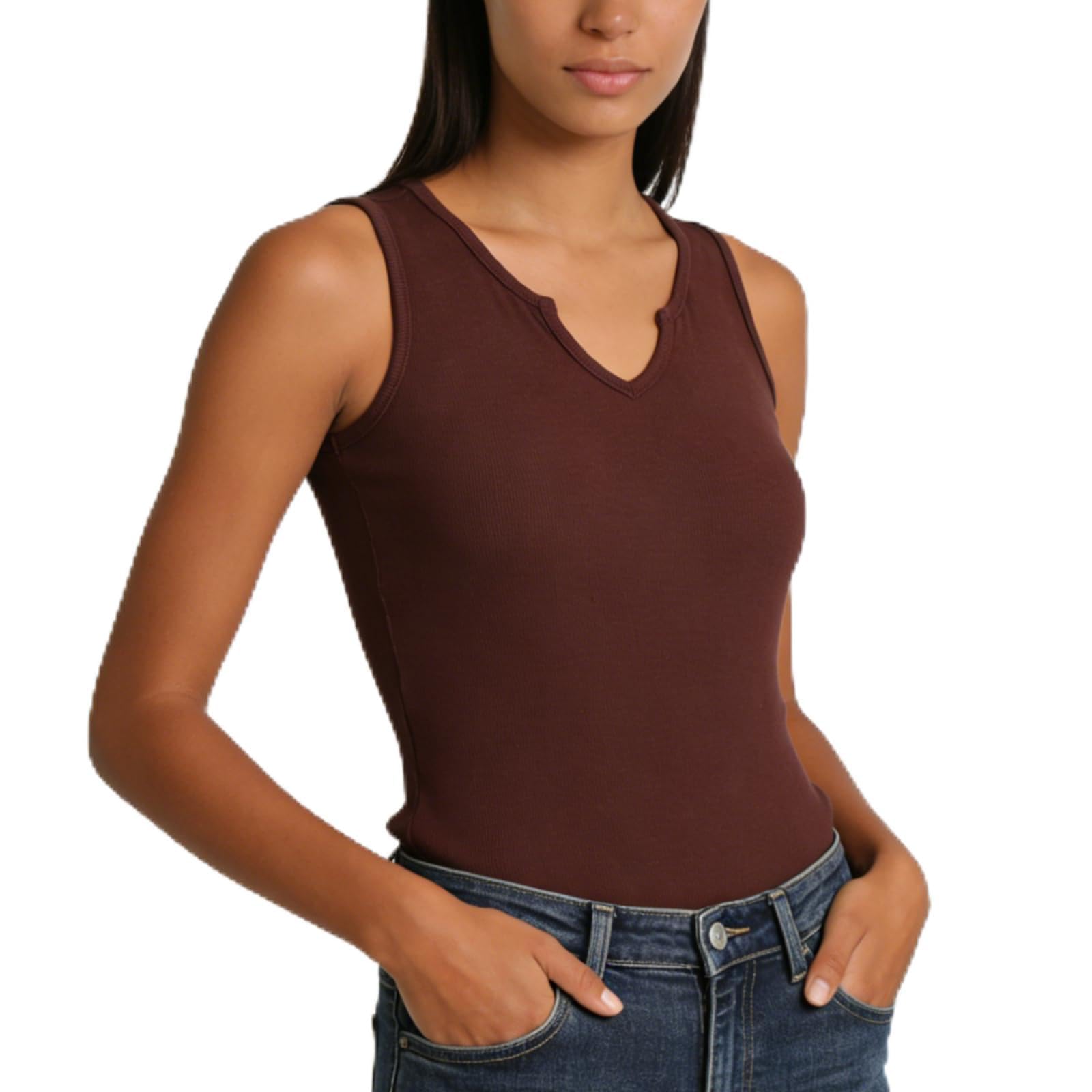 Tank Top Damen Sommer V-Ausschnitt Basic Tanktop Ärmelloses Slim Fit Oberteil Shirt mit RIPP-Knit für Damen