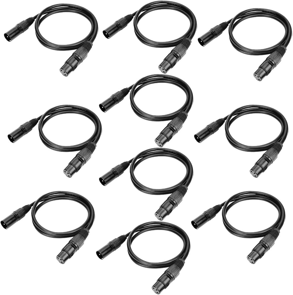 1m DMX Cable, 10PCS 3.2ft DMX Signal Wires, 3-Pin XLR Male to Female Stage Light Signal Cable with Metal Connectors, Connection for DMX512 Stage & DJ Lighting Fixtures