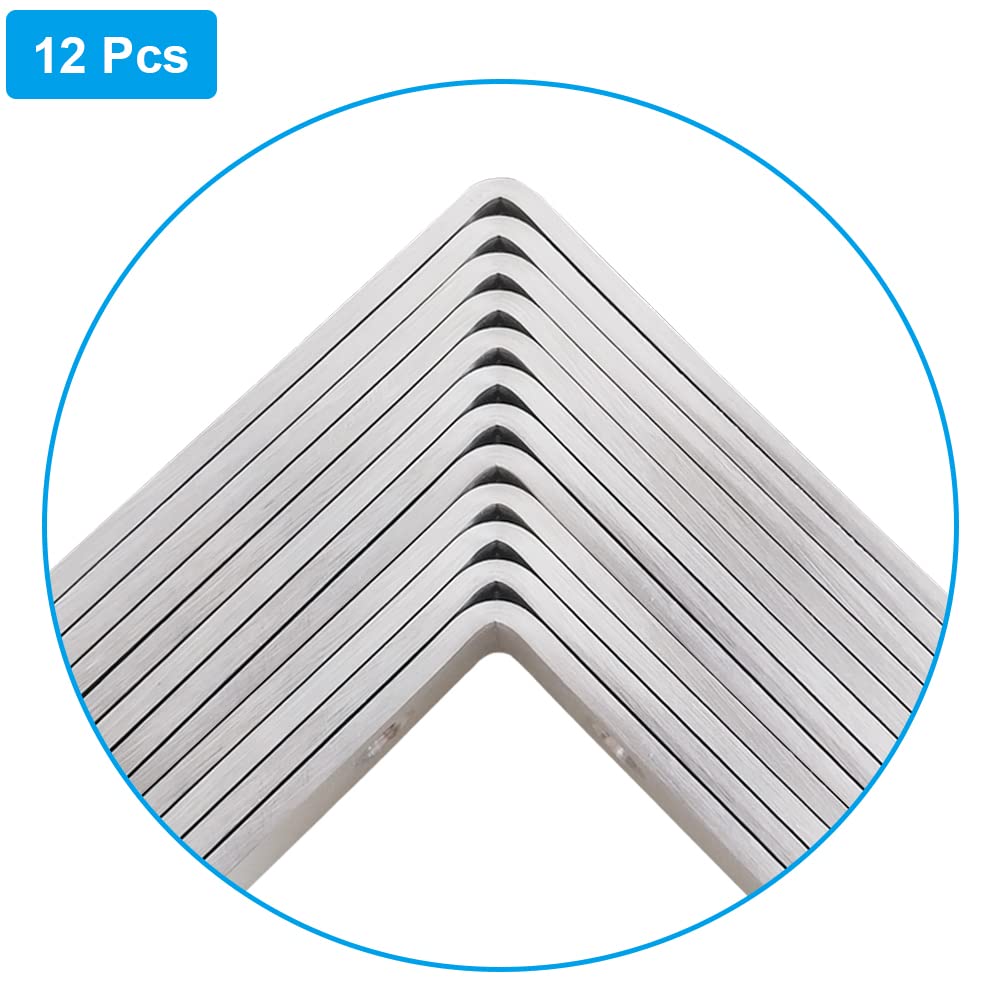 12 soportes en L de acero inoxidable de 5 x 5 pulgadas, soporte de esquina sólido resistente, soporte de esquina, soporte de esquina de junta de metal para estantes de madera, con tornillos