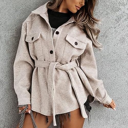 XUNRYAN Womens Trench Coat Fashion Shacket Jackets Wool-Blend Casual Button Shirt Blouse Jacket Trendy Peacoat Overcoat4