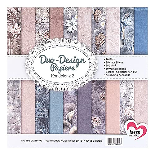 Ideen mit Herz Papeles Duo-Design | bloc con 20 hojas de papel craft | 25 x 25 cm | 250g/m² | impreso por ambas caras | papel de diseño, papel con motivos | ideal para scrapbooking (Condolencia 02)