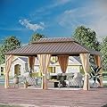 GAZEBEST 12x18 ft Hardtop Gazebo Outdoor Aluminum Patio Gazebo Double Roof Galvanized Steel Canopy with Netting and Curtains for Garden, Backyard, Deck and Lawns.