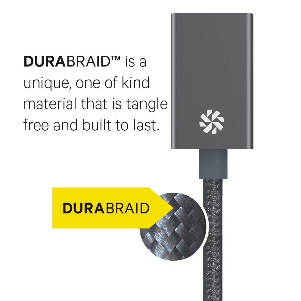 Kanex USB-C to USB 3.0 Adapter with DuraBraid Fiber 8.25 Inches (21cm) - Space Gray