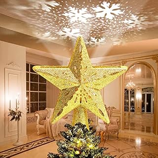 Avoalre Christmas Tree Topper Projector Light Star Tree Topper for Christmas Decoration Snowflake Light Tree Topper with Rotating LED Adjustable Light Gold Xmas Tree Topper Gift Bedroom Decor
