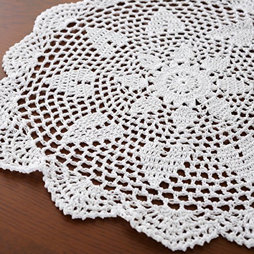 Gracebuy 15 Inch White Round Handmade Cotton Crochet Lace Tablecloth #TOP1