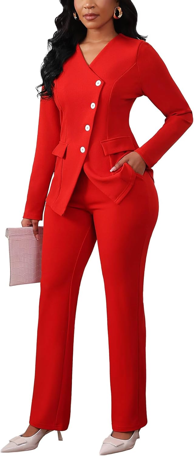 Pant Suits for Women Dressy Long Sleeve Blazer Jackets and High Waisted Wide Leg Pants Sets 2 Piece Work Outfit 2025 - Image 2