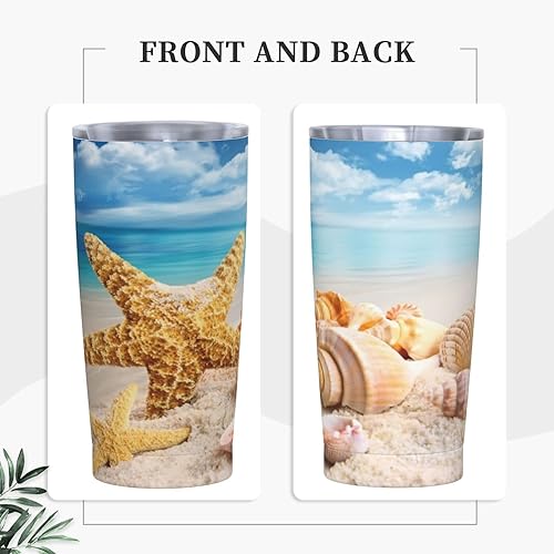 Miniatura 2 de Dujiea Vaso de 20 onzas con tapa y pajilla, diseño de conchas tropicales, océano y playa, aislado al vacío, taza de café helado, taza reutilizable