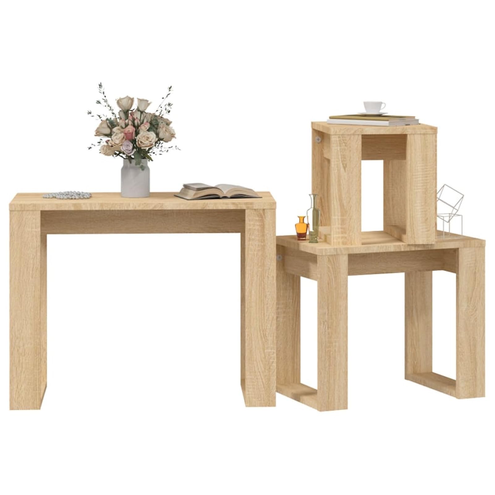 Brokky Mesas apilables 3 pzas Madera contrachapada Color Roble Sonoma Juego De 3 Mesas Auxiliares Anidadas