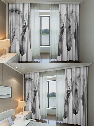 Miniatura 5 de Cortinas 3D de caballos al galope, cortinas de ventana para niños, para dormitorio, sala de estar, niños, niñas, parejas, patrón de animales