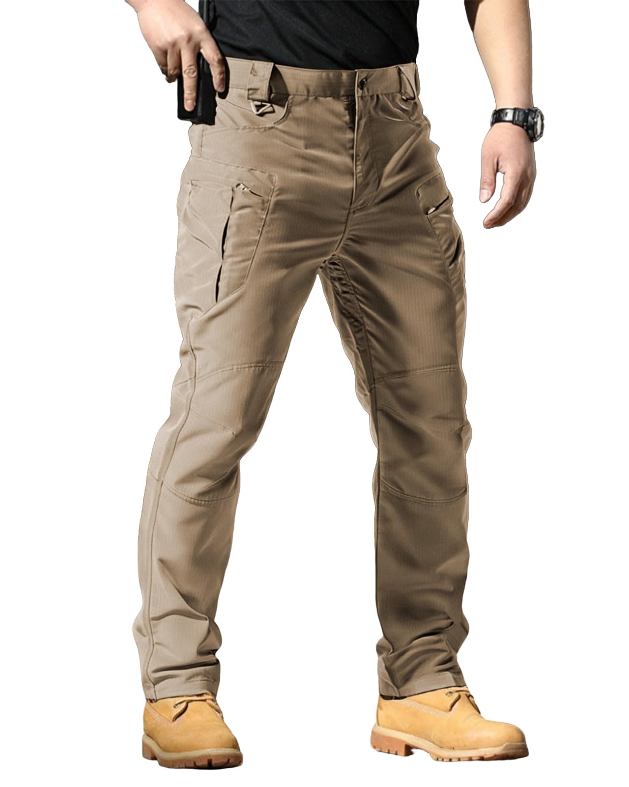 Mens Stretch Tactical Pants Water Resistant Ripstop Cargo Pants Lightweight Outdoor Work Hiking Pants with Pockets No Belt