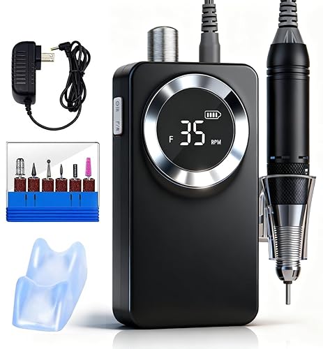 Kit profesional de taladro eléctrico inalámbrico para uñas, lima E recargable de 35000 RPM con batería de más de 10 horas, puntas 6 en 1, removedor