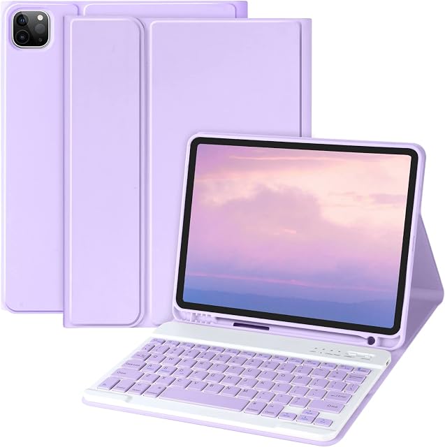 Keyboard Case for iPad Air 5th and 4th Gen 10.9" 2022/2020, iPad Pro 11" Keyboard Case 2022/2021/2020/2018,Detachable Bluetooth Keyboard with Pencil Holder for iPad 11" 1st/2nd/3rd Gen,(Purple)