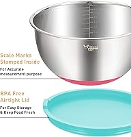 Vista 2 de Wildone Juego de Tazones Mezcladores con Tapas Herméticas, 5PCS Tazones de Acero Inoxidable Anidables para Cocina, con Accesorios de Rallador