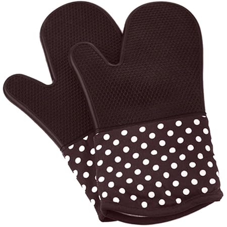 Amazon 断熱オーブンミトン シリコン手袋 300 耐熱ミトン 業務用 オーブンミット 滑り止め 厚手 手保護手袋 熱くない 鍋つかみ 安い 調理用手袋 おしゃれ キッチン手袋 電子レンジ オーブン バーベキュー q 2枚セット ドット柄 デザイン ブラウン 鍋つかみ ミトン