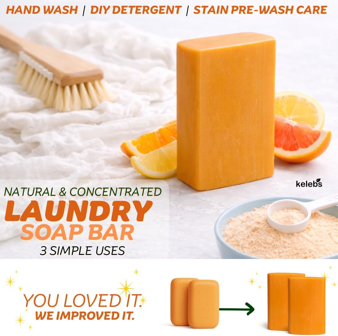 KELEBS Laundry Soap Bar – Family Pack (16 Bars) – Natural Citrus Formula with Organic Ingredients – Stain Remover for Delicate Clothes, Underwear, Collars