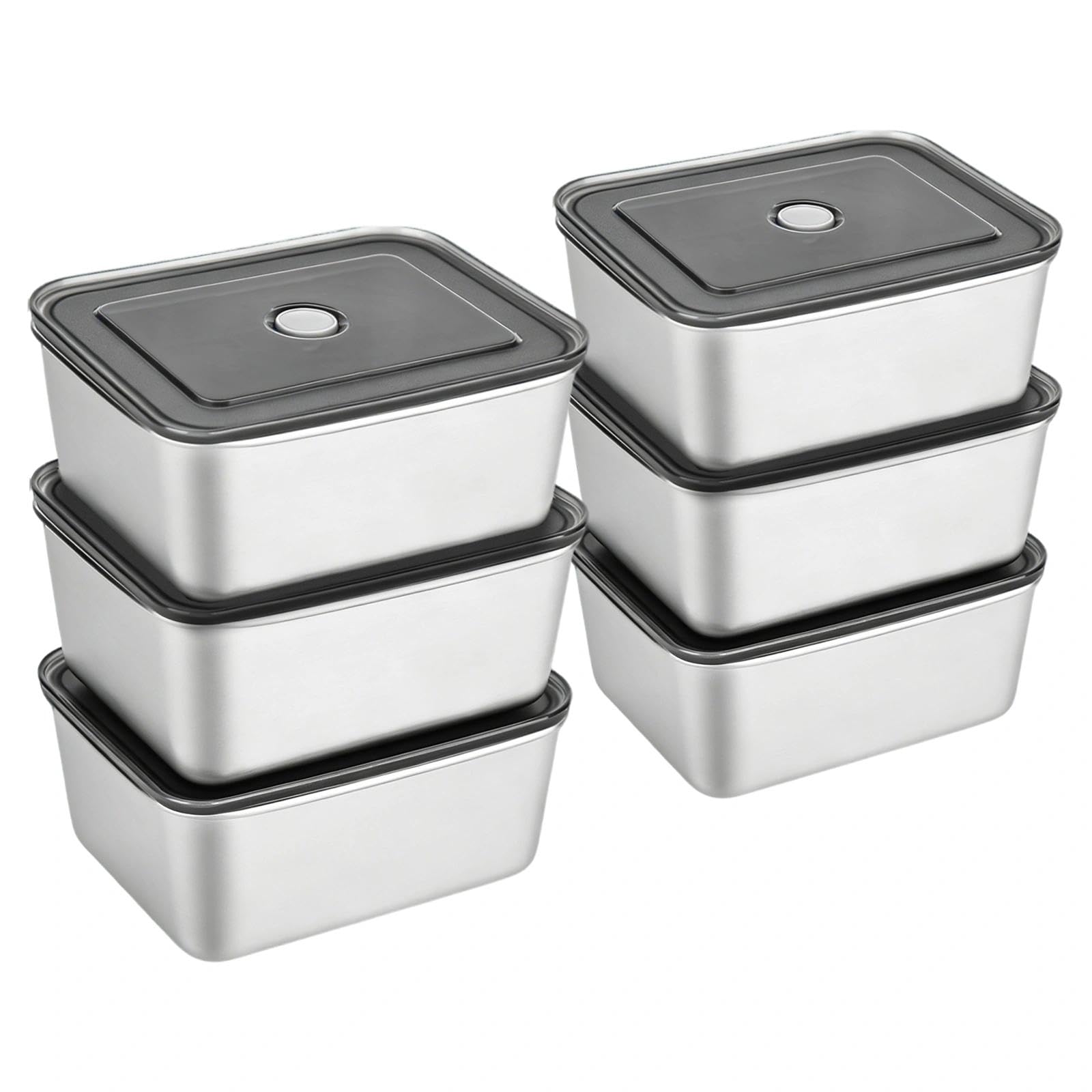 YIFKJYLF 6 Pcs Stainless Steel Food Storage Containers with Lids, 500ml Leakproof Meal Prep Containers Set, Reusable Metal Lunch Box for Bento Oven Freezer Dishwasher Safe with Spare Seals