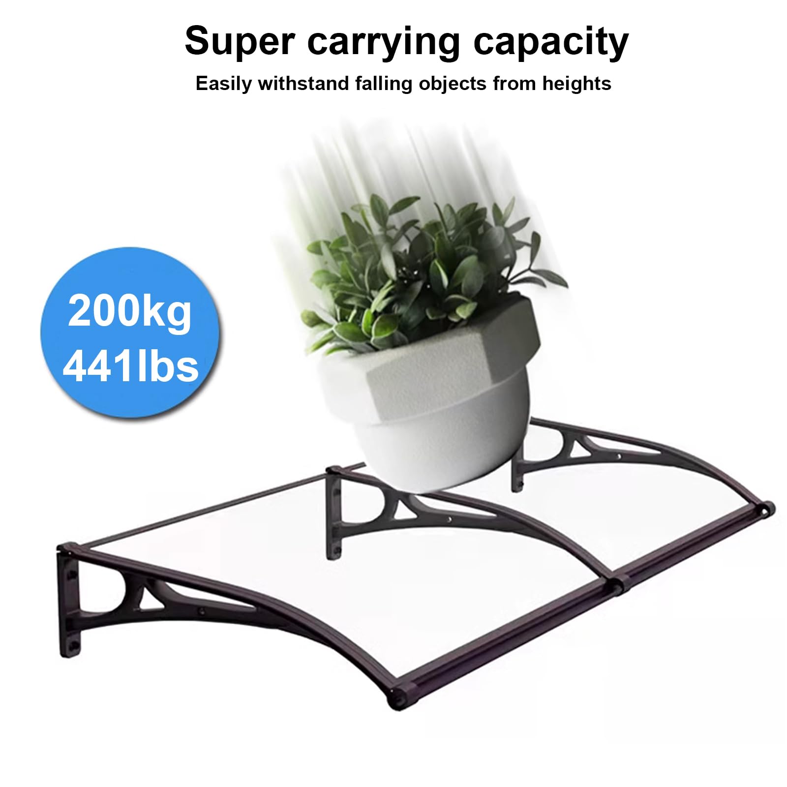 Vordach Überdachung für Haustür - Pultbogenvordach aus Aluminium und Polycarbonat Transparent, 99% UV-Schutz Regenschutz für Eingangstür (120x70cm/47x28)