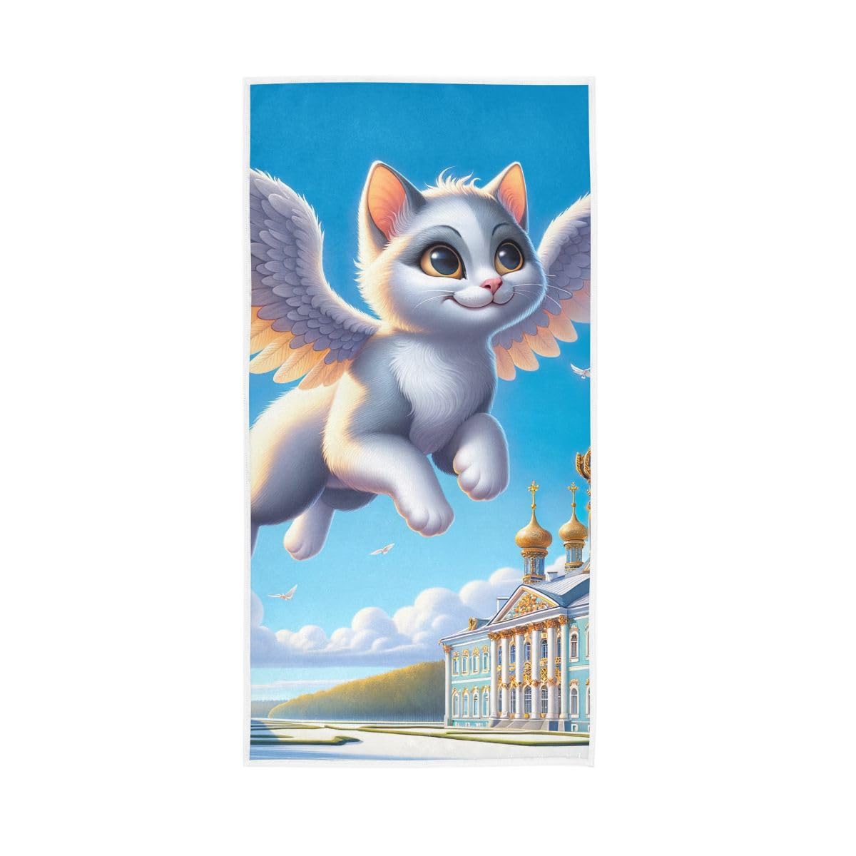 LSRCPD Cartoon Cat with Wings Hand Towel, Multipurpose Decorative Towels for Hand, Face, Hair, Bath 15 x 30 Inches