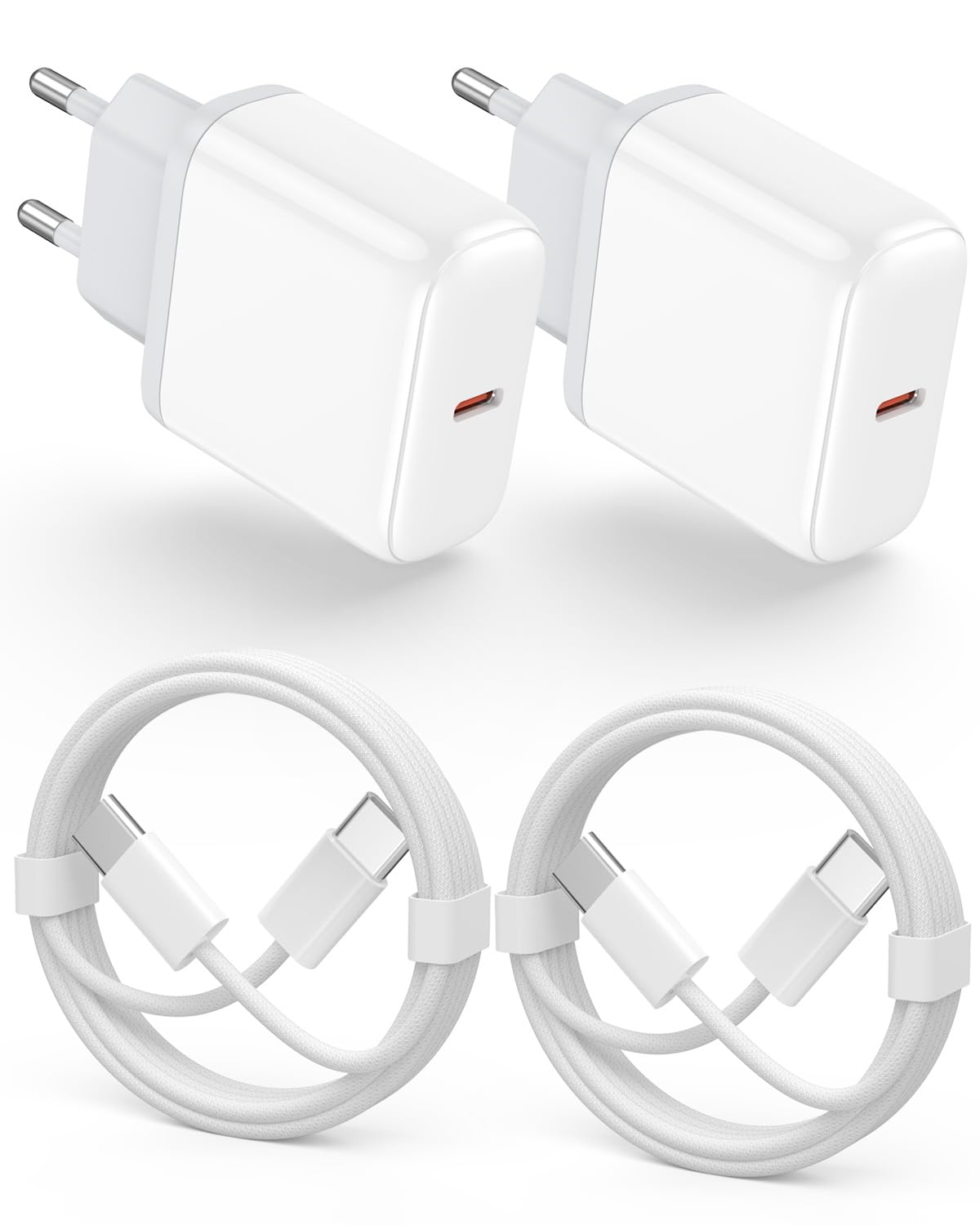 Caricatore Rapido iPhone [Certificato MFi] 2 pack 20W Caricabatterie USB C e Cavo Type C 2M,20W Caricabatteria Veloce Spinotto Alimentatore Presa Ricarica per iPhone 15/Samsung Galaxy S23/S23+/iPad,