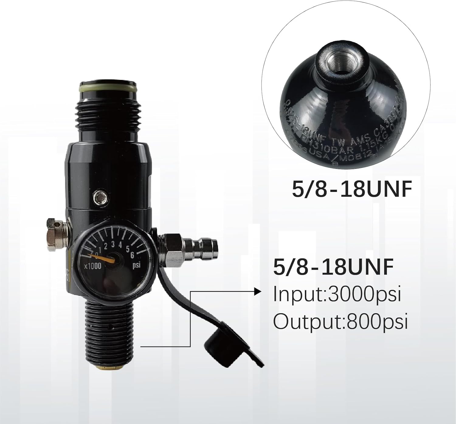 DOT 48ci/3000psi Aluminum Paintball Tank Paintball air Tank hpa Tank pcp air Tank Compressed Air Tank with 800Psi Output Regulator Made in Taiwan for Paintball Gun PCP Airgun Airsoft