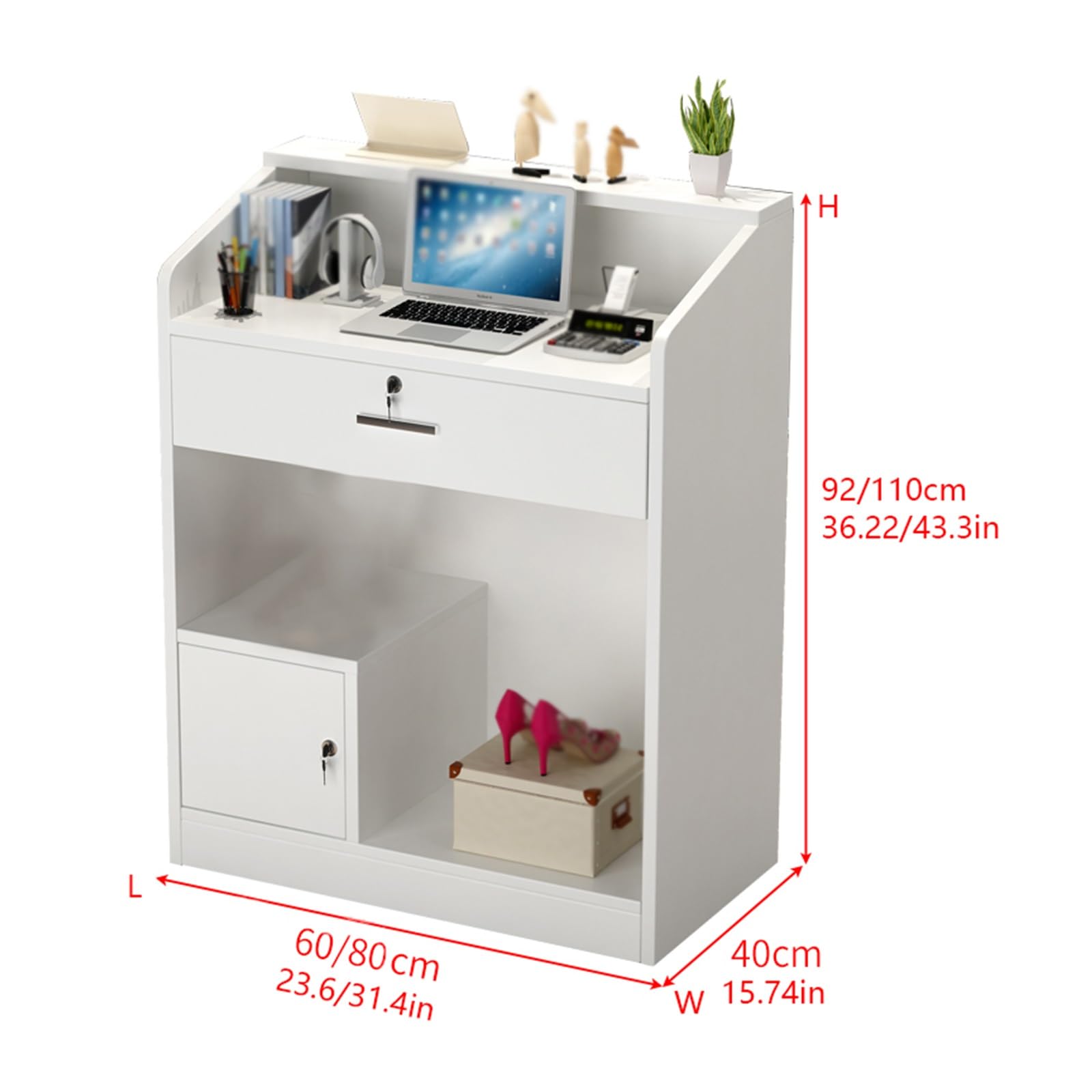 Empfangstisch - Multifunktionaler Kassentisch für Büro, Klinik, Lobby, Walnussholz-Finish