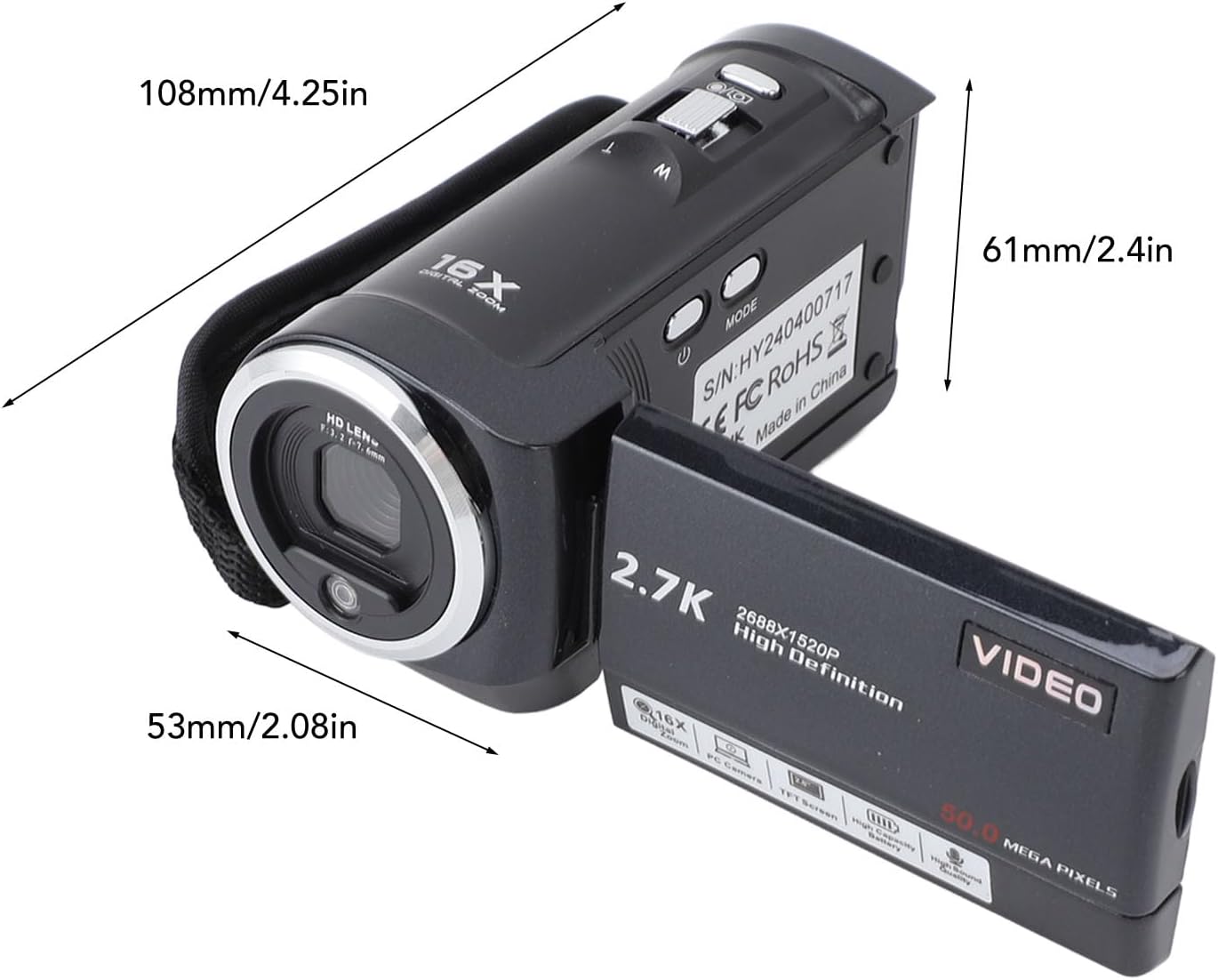 Dimensions of the GOWENIC 2.7K Camcorder
