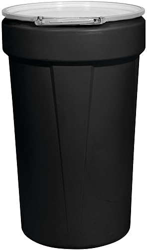 Eagle Tambor de barril de plástico de 55 galones con anillo de bloqueo de palanca de metal, negro, 1655MBLK