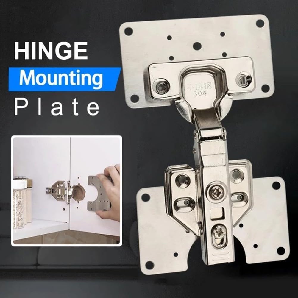 Stainless Steel Cabinet Hinge Repair Plate – Upgraded Hole Adapter for Door Hinge Reinforcement, Heavy-Duty Mounting Fixing Kit for Wood Cabinets(4pcs)