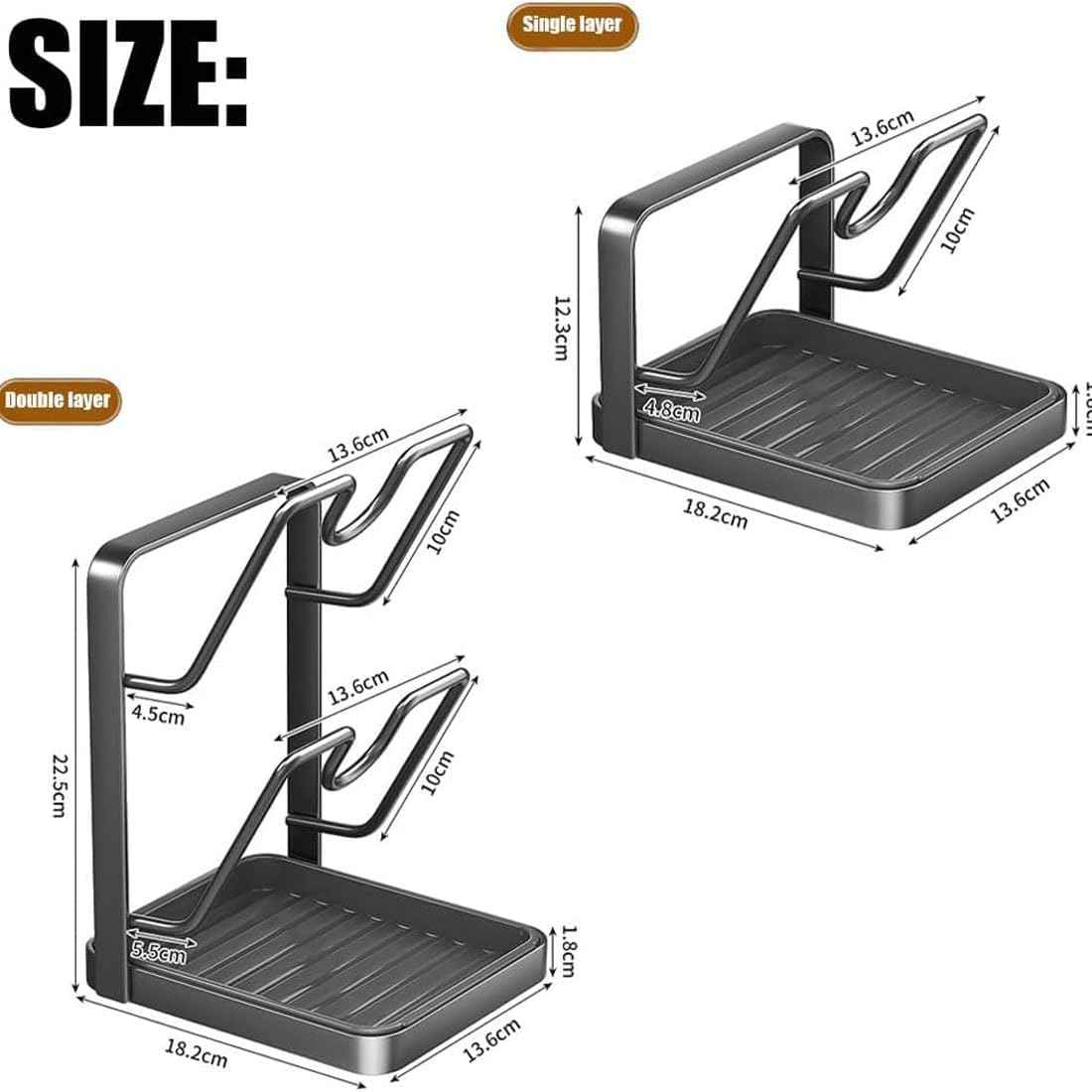 GDSAFS Kitchen Pot Lid Storage Rack, Pot Lid Holder With Tray, Lid Holder While Cooking, Lid And Spoon Rest, Multifunctional Kitchen Organizer Stand for Stove Top (Gray, Double-layer) - Image 7