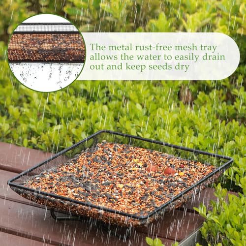 MIXXIDEA Ground Bird Feeder Tray 11x11 Inches, Metal Platform Mesh Seed Tray for Bird Feeders, Great Attracting Garden Yard Decoration for Wild Birds Squirrels Dove,1 Pack - image 4